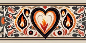 Corazón ardiente con palabras de amor y fuego