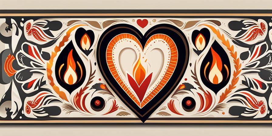 Corazón ardiente con palabras de amor y fuego
