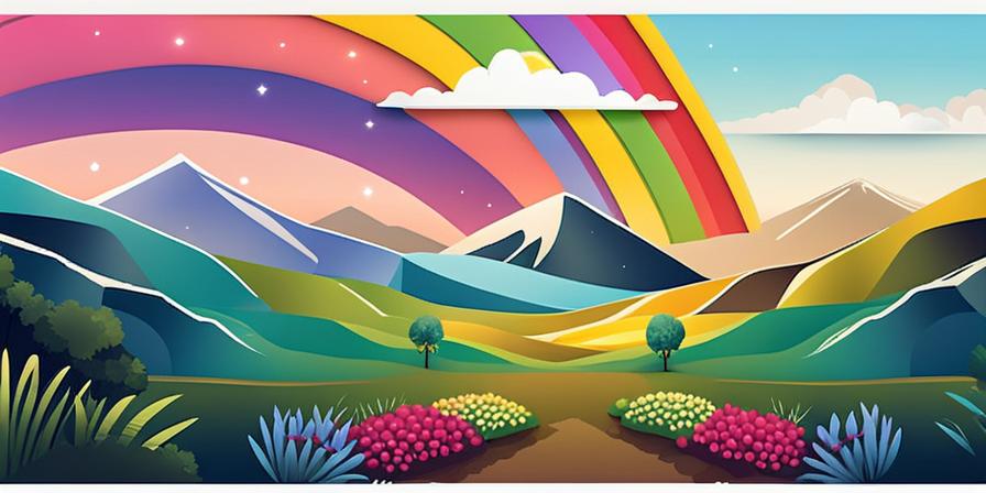 Montaña majestuosa con un arco iris resplandeciente