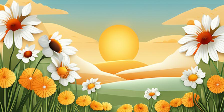 Campo de flores con sol radiante