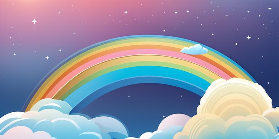 Un cielo azul brillante con un arco iris colorido
