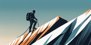 Persona escalando montaña con determinación