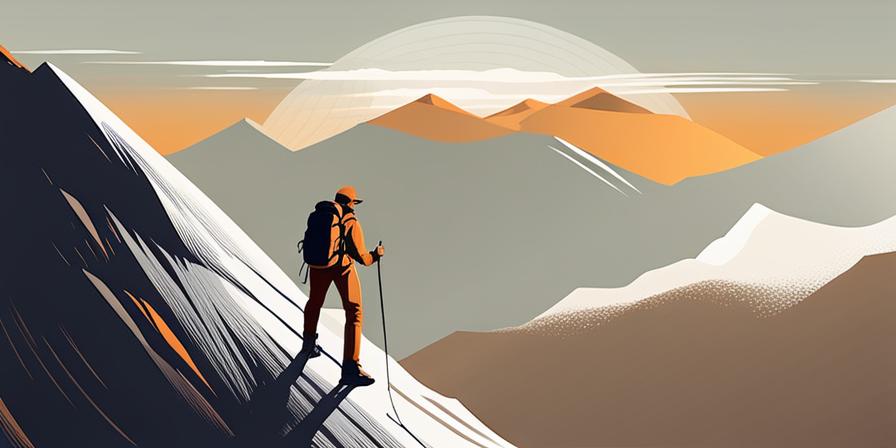 Persona escalando una montaña con determinación y frases de motivación