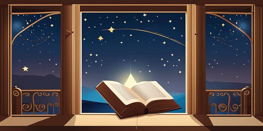 Un libro abierto frente al horizonte estrellado