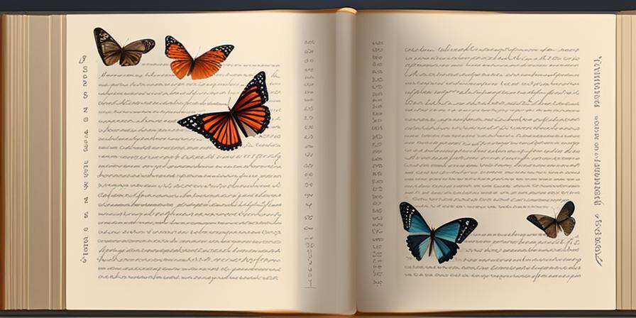 Libro abierto con palabras volando como mariposas