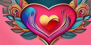 Corazón rodeado de palabras inspiradoras en colores vibrantes